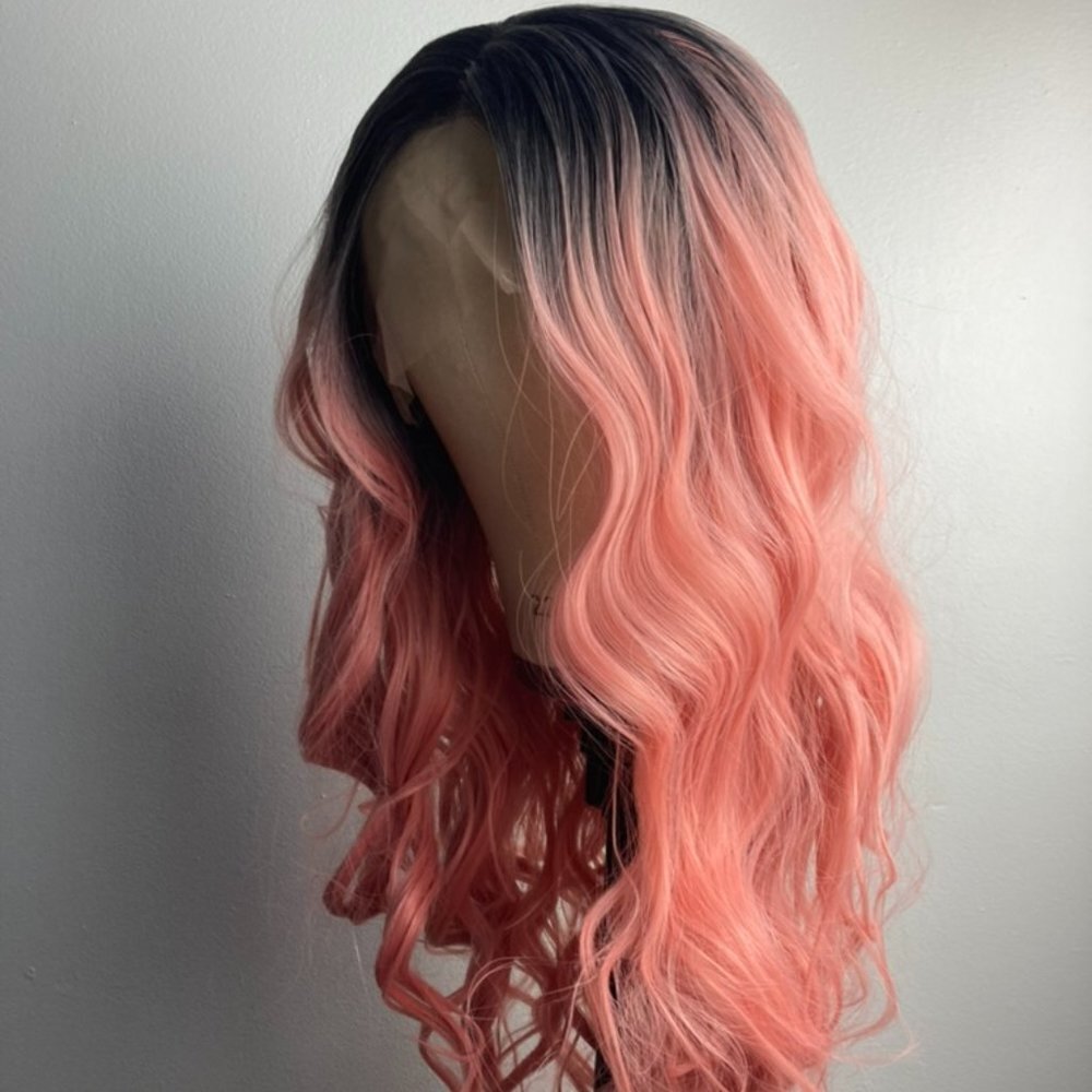 Pink Wig With Black Lace Front Wig